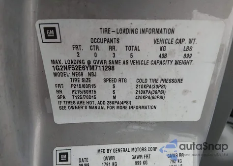 2000 Pontiac Grand Am Se1 z USA, uszkodzony, nr VIN 1G2NF52E6YM711298
